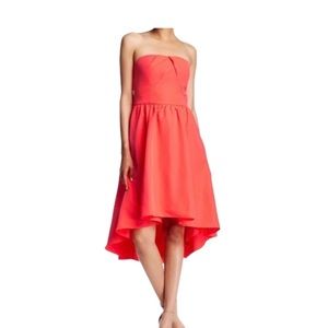 NWT Ted Baker Verity Strapless Dropped Hem Dress in Neon Coral Size 8